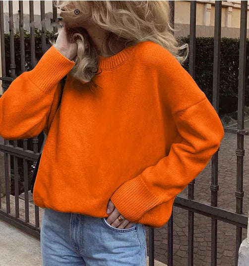orange women’s crew neck sweater