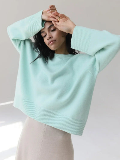 turquoise blue women’s crew neck sweater