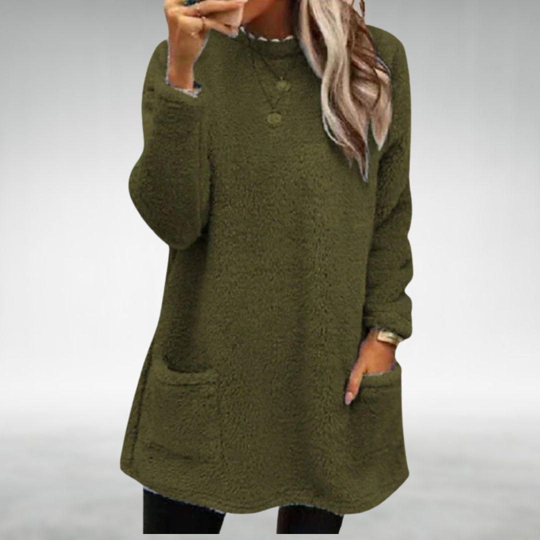 green womens fleece jumper with pockets