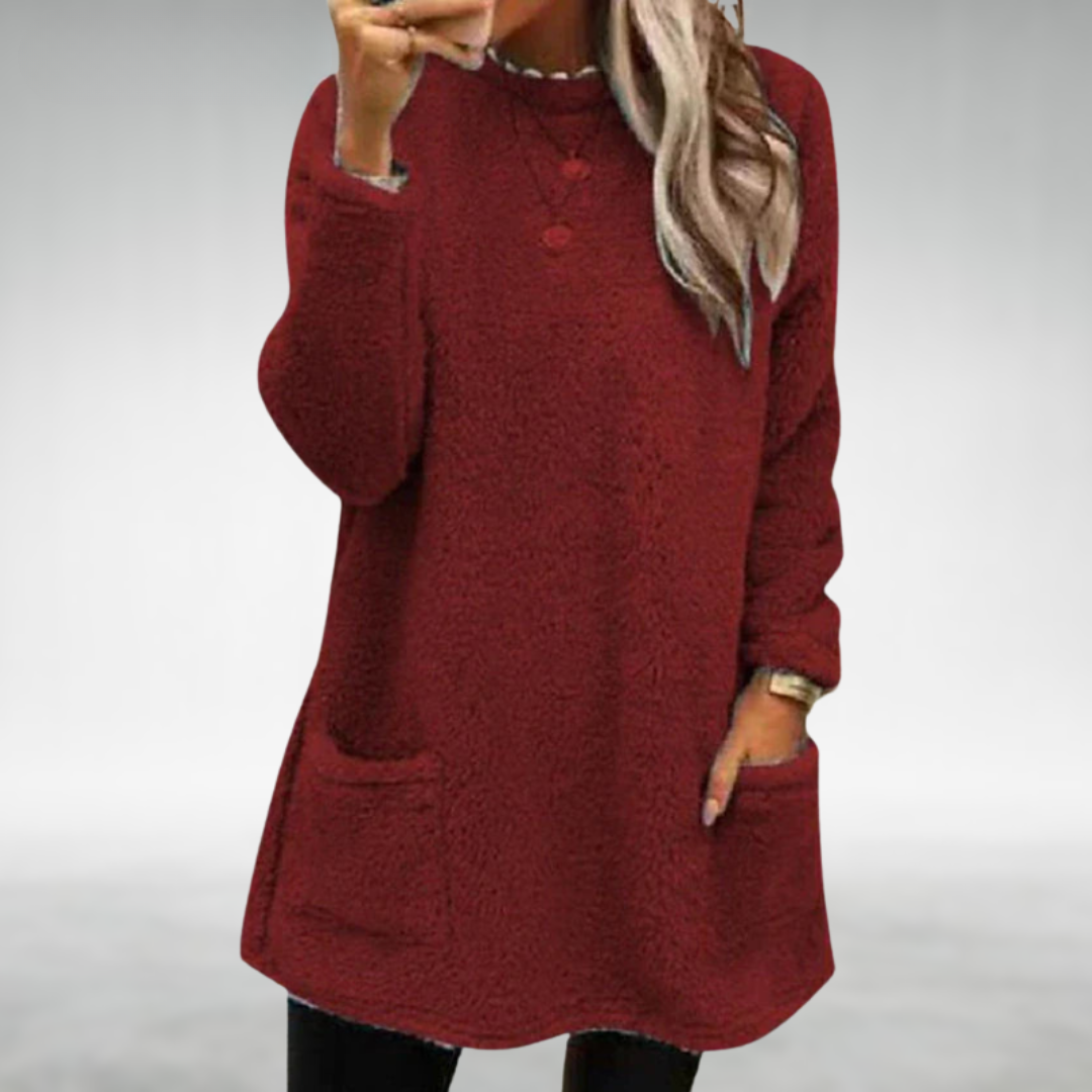 red womens fleece jumper with pockets