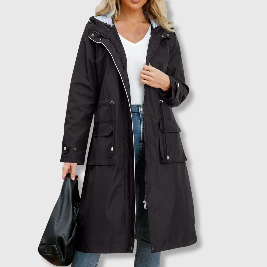 black women’s hooded trench coat