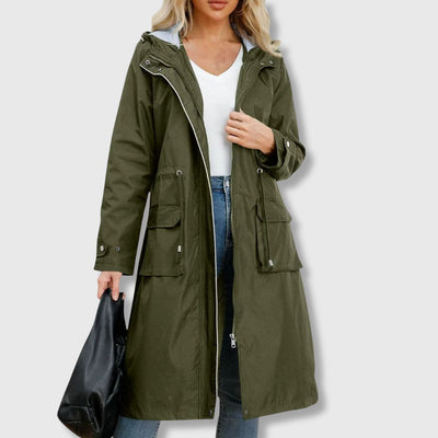 green women’s hooded trench coat