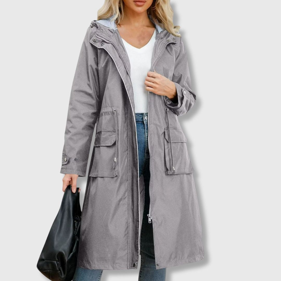grey women’s hooded trench coat