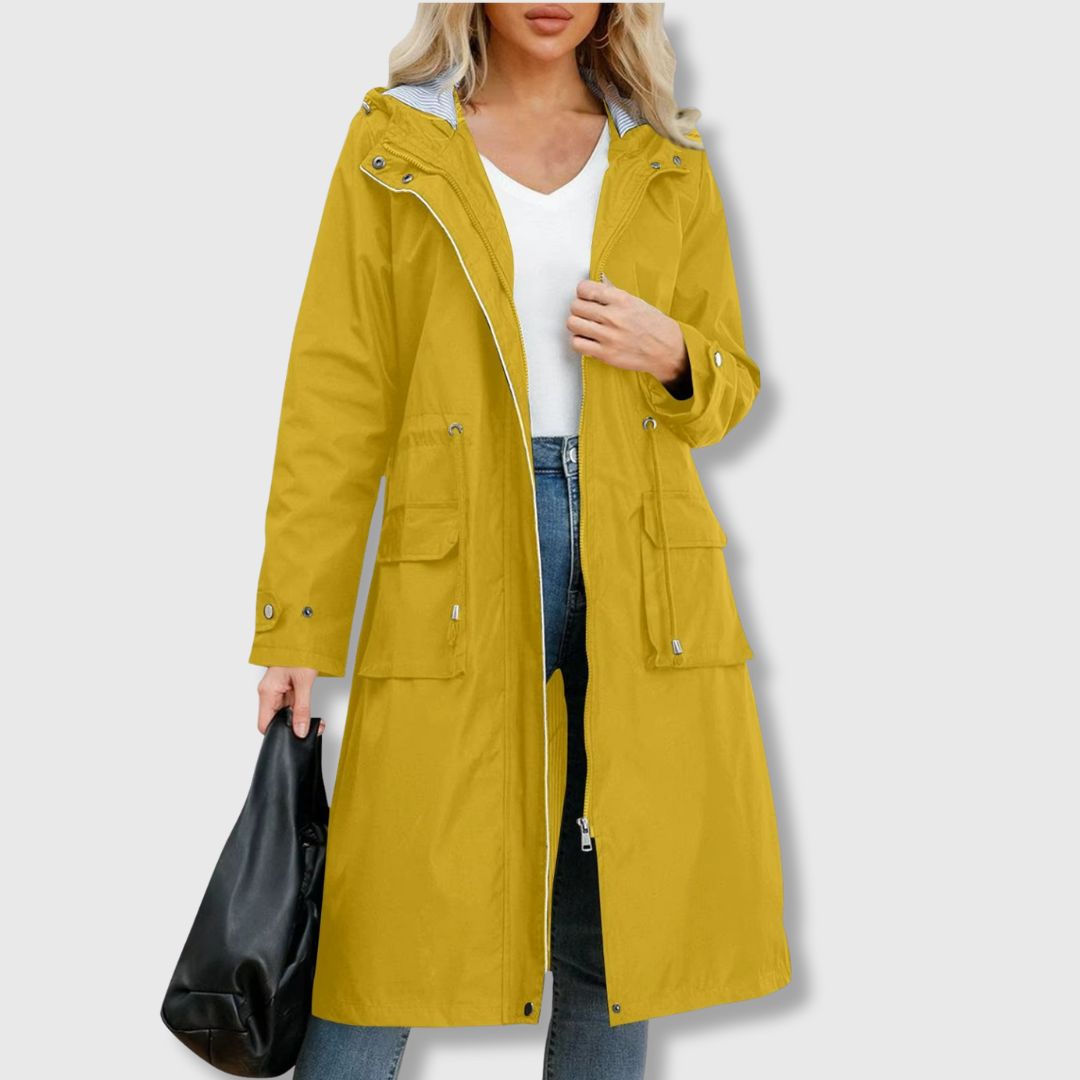 yellow women’s hooded trench coat