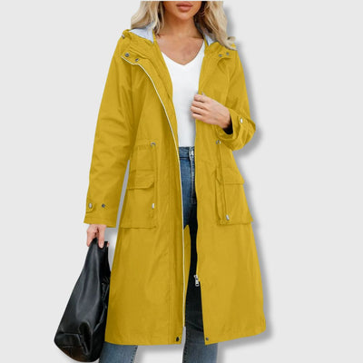 yellow women’s hooded trench coat