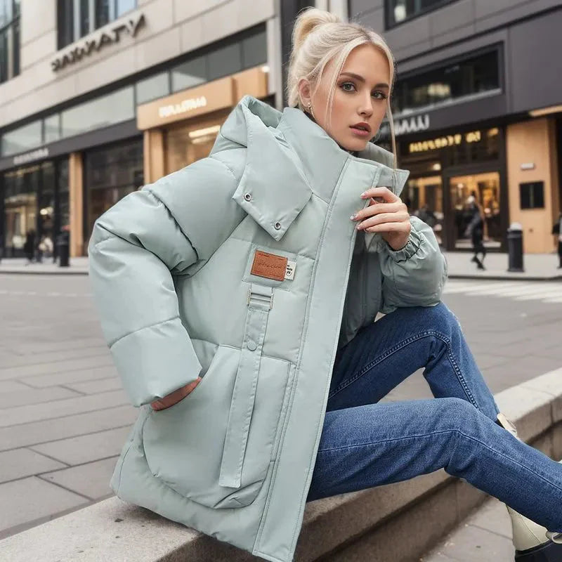 mint green women’s padded waterproof winter coat