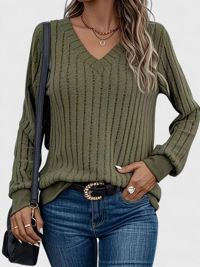 green womens ribbed v-neck sweater