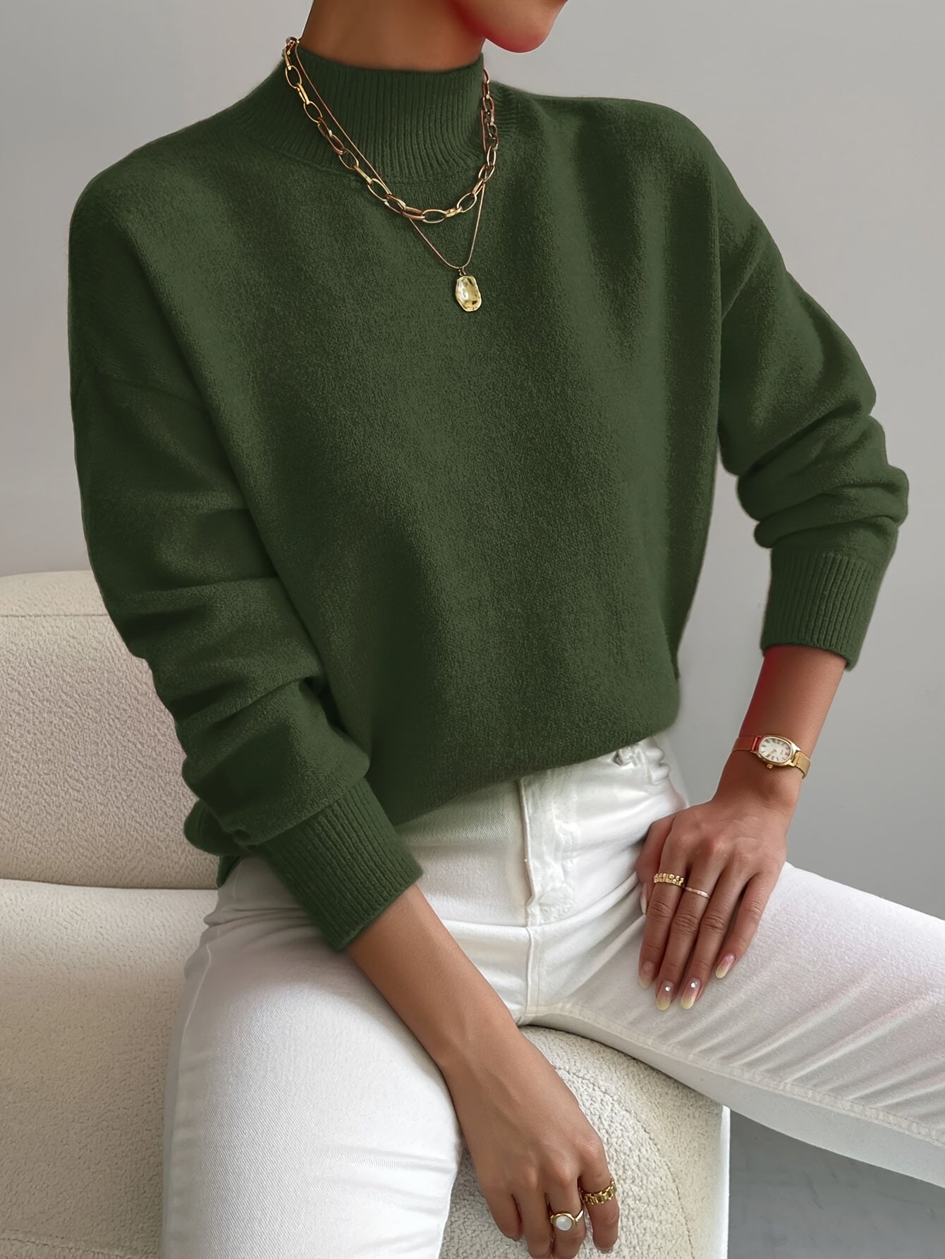 green womens turtleneck sweater
