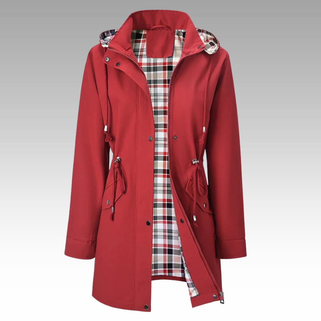 red women’s waterproof trench coat