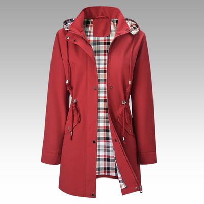 red women’s waterproof trench coat