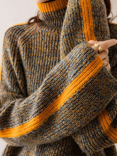 sleeve detail of brown womens wool blend turtleneck sweater