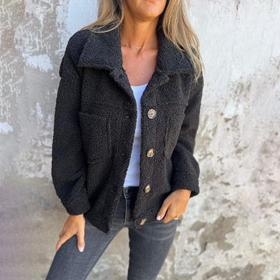 black wool blend autumn jacket for women
