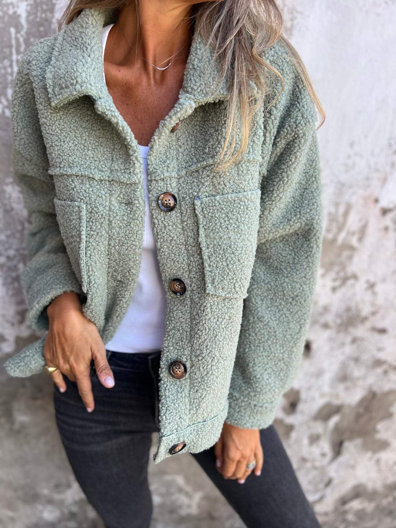 green wool blend autumn jacket for women