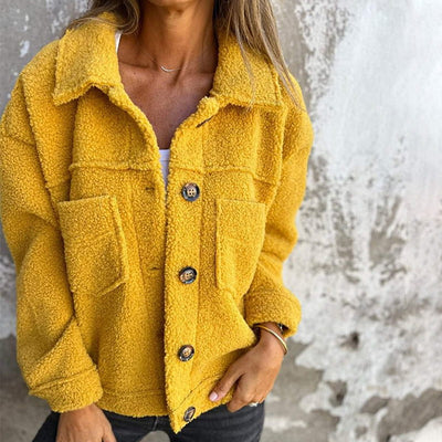 yellow wool blend autumn jacket for women