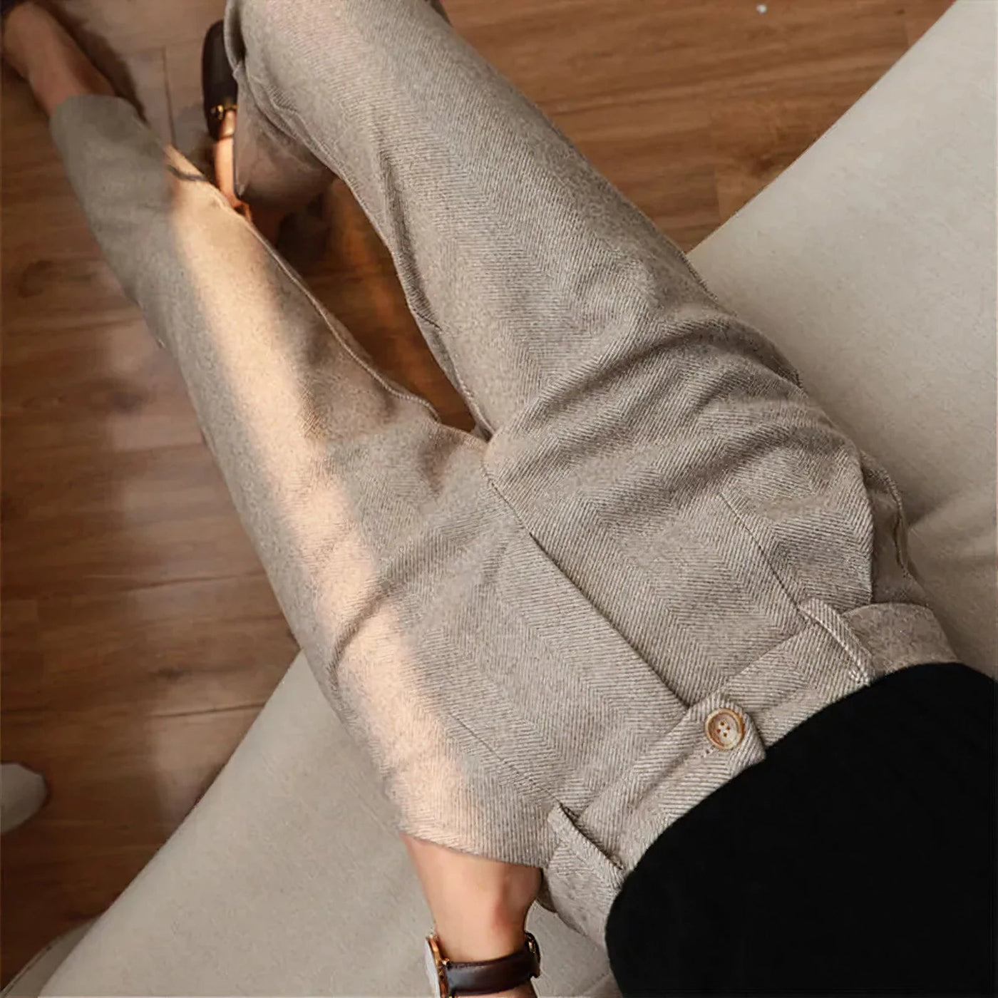 beige wool trousers men