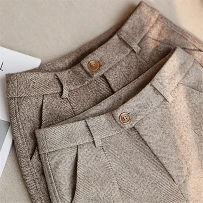 brown and beige wool trousers men together 